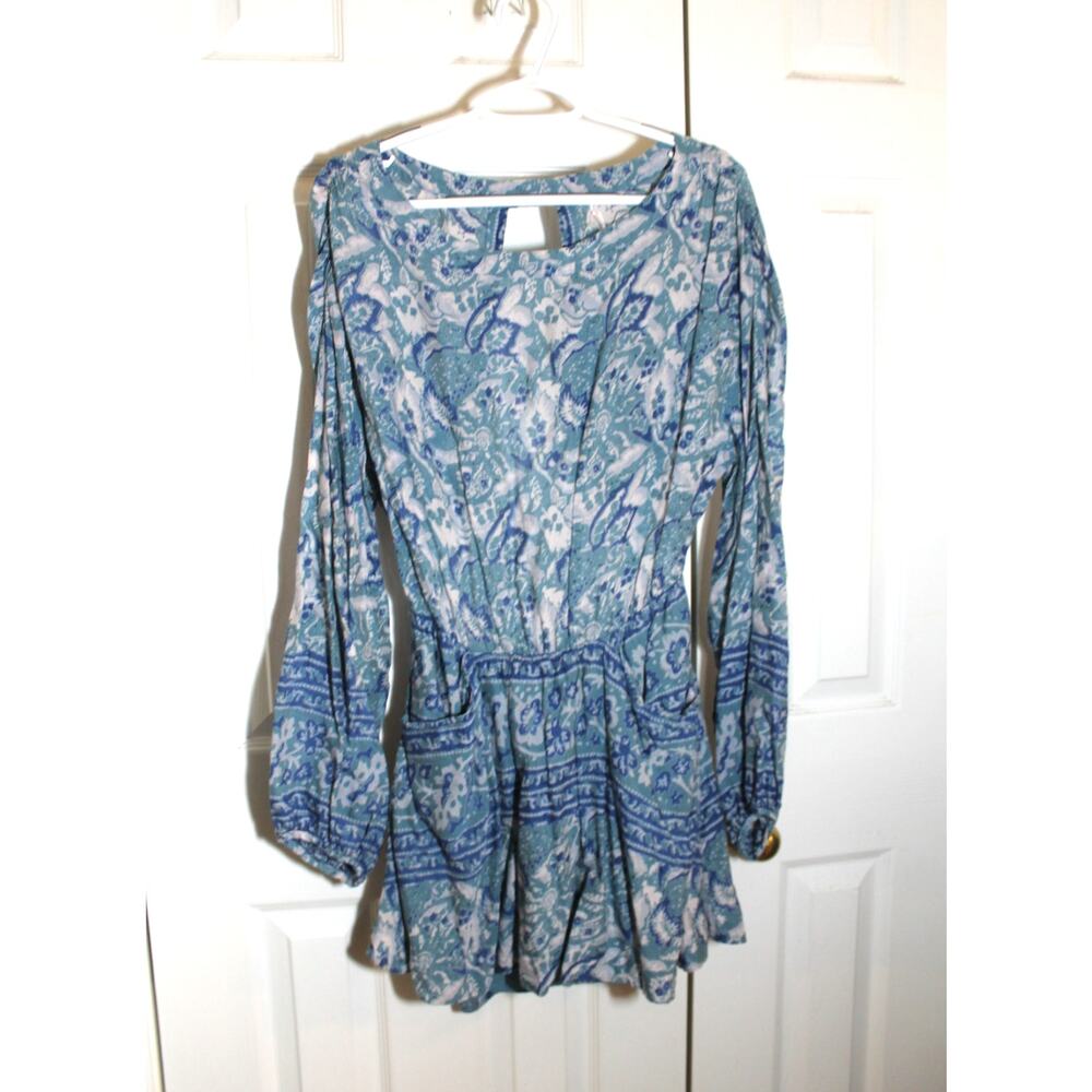 Free People Silver Sun Bohemian Print Open Back Mini Dress sz S - Picture 2 of 4